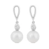 Sterling Silver Freshwater Cultured Pearl and Cubic Zirconia Drop Earrings