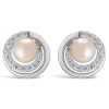 Sterling Silver Freshwater Cultured Pearl and Cubic Zirconia Circle Stud Earrings