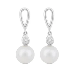 Sterling Silver Freshwater Cultured Pearl and Cubic Zirconia Drop Earrings