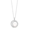 Sterling Silver Freshwater Cultured Pearl and Cubic Zirconia Circle Pendant (Chain Included)