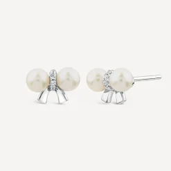 Sterling Silver Freshwater Pearl & Cubic Zirconia Bow Earrings