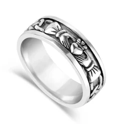 Sterling Silver Gents Oxidized Claddagh Celtic Knot Ring