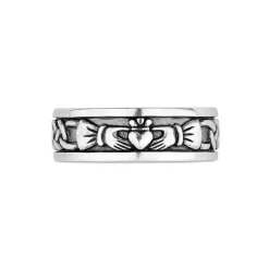 Sterling Silver Gents Oxidized Claddagh Celtic Knot Ring