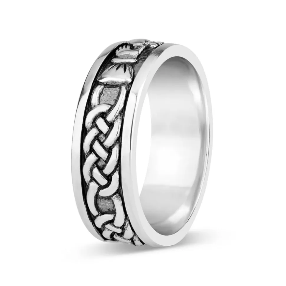 Sterling Silver Gents Oxidized Claddagh Celtic Knot Ring