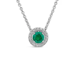 Sterling Silver Green Centre Stone & Cubic Zirconia Halo Pendant