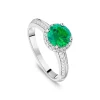 Sterling Silver Green Centre Stone & Cubic Zirconia Shoulders Ring