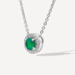 Sterling Silver Green Centre Stone & Cubic Zirconia Halo Pendant