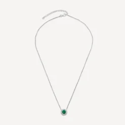 Sterling Silver Green Centre Stone & Cubic Zirconia Halo Pendant