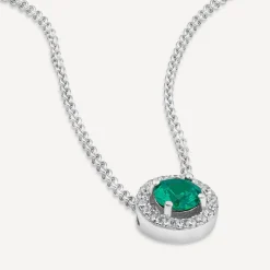 Sterling Silver Green Centre Stone & Cubic Zirconia Halo Pendant