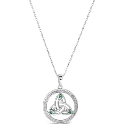 Sterling Silver Green Stone Trinity Knot Pendant