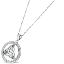 Sterling Silver Green Stone Trinity Knot Pendant
