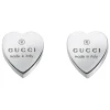 Sterling Silver Gucci Trademark Heart Stud Earrings