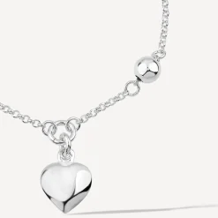 Sterling Silver Heart Drop Pendant Ball Chain Bracelet