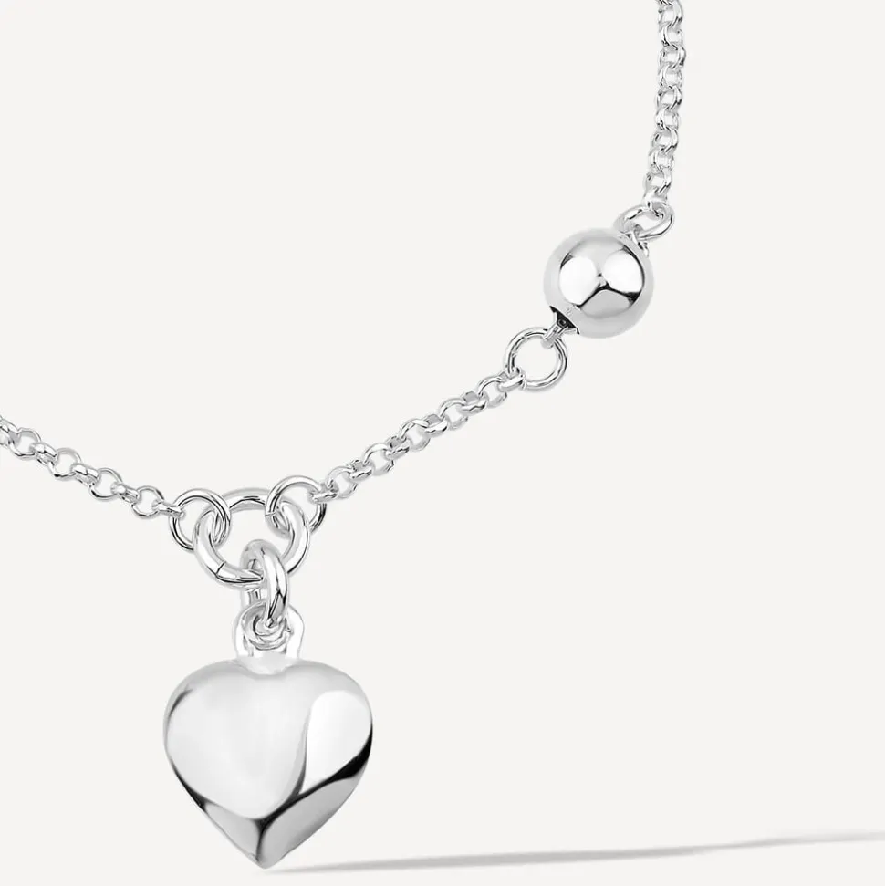 Sterling Silver Heart Drop Pendant Ball Chain Bracelet