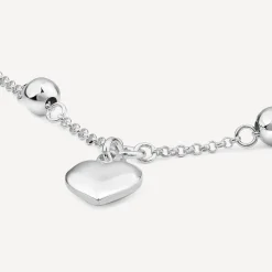 Sterling Silver Heart Drop Pendant Ball Chain Bracelet