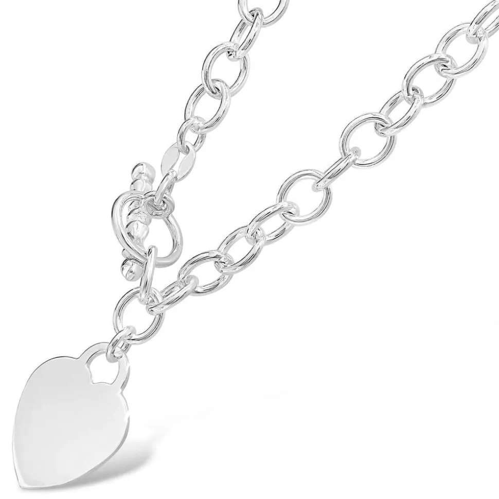 Sterling Silver Heart Plain Ladies Pendant On Chain