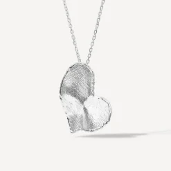 Sterling Silver Heart Shaped Hammered & Brushed Finish Pendant