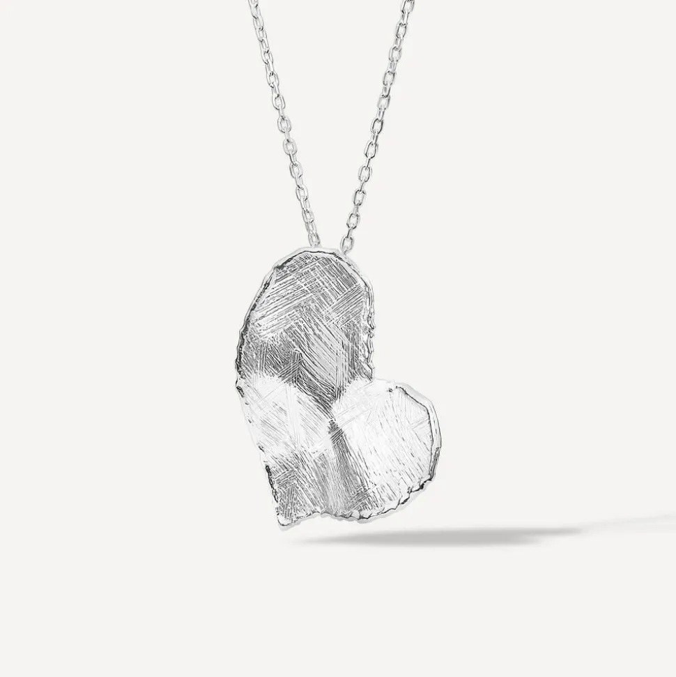 Sterling Silver Heart Shaped Hammered & Brushed Finish Pendant