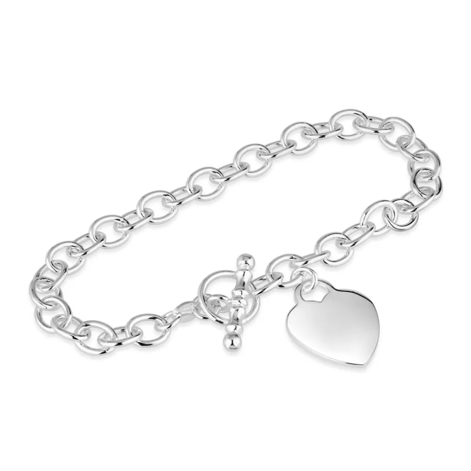 Sterling Silver Heart T-Bar Curb Chain Bracelet