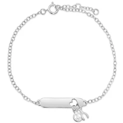 Sterling Silver Identity Bracelet With Peace and Wish-Bone Symbol