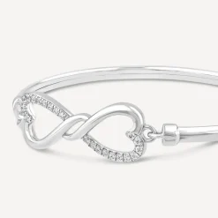 Sterling Silver Infinity Pave Cubic Zirconia & Polished Bangle
