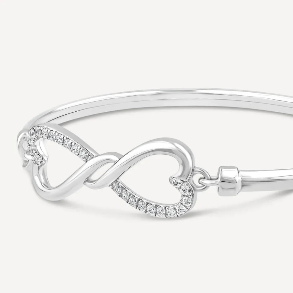 Sterling Silver Infinity Pave Cubic Zirconia & Polished Bangle