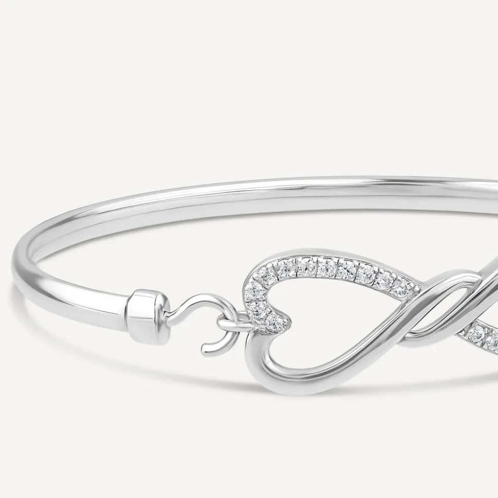 Sterling Silver Infinity Pave Cubic Zirconia & Polished Bangle