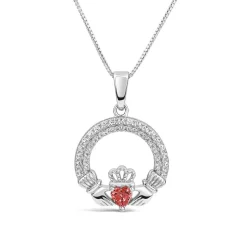 Sterling Silver January Birthstone Pave Cubic Zirconia Claddagh Pendant