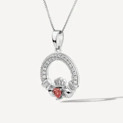 Sterling Silver January Birthstone Pave Cubic Zirconia Claddagh Pendant