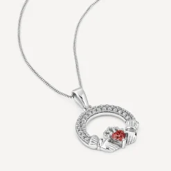 Sterling Silver January Birthstone Pave Cubic Zirconia Claddagh Pendant