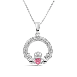 Sterling Silver July Birthstone Pave Cubic Zirconia Claddagh Pendant