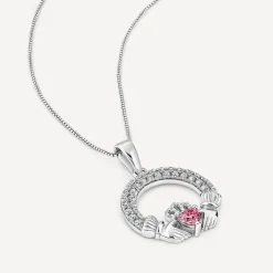Sterling Silver July Birthstone Pave Cubic Zirconia Claddagh Pendant