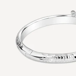 Sterling Silver Lines & Flower Engraved Safety Chain Baby Bangle
