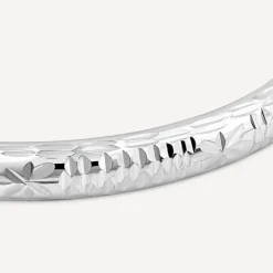 Sterling Silver Lines & Flower Engraved Safety Chain Baby Bangle