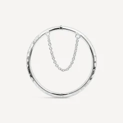 Sterling Silver Lines & Flower Engraved Safety Chain Baby Bangle