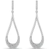 Sterling Silver Long Open Polished Loop with Pave Cubic Zirconia Drops