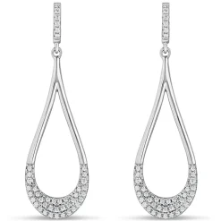 Sterling Silver Long Open Polished Loop with Pave Cubic Zirconia Drops