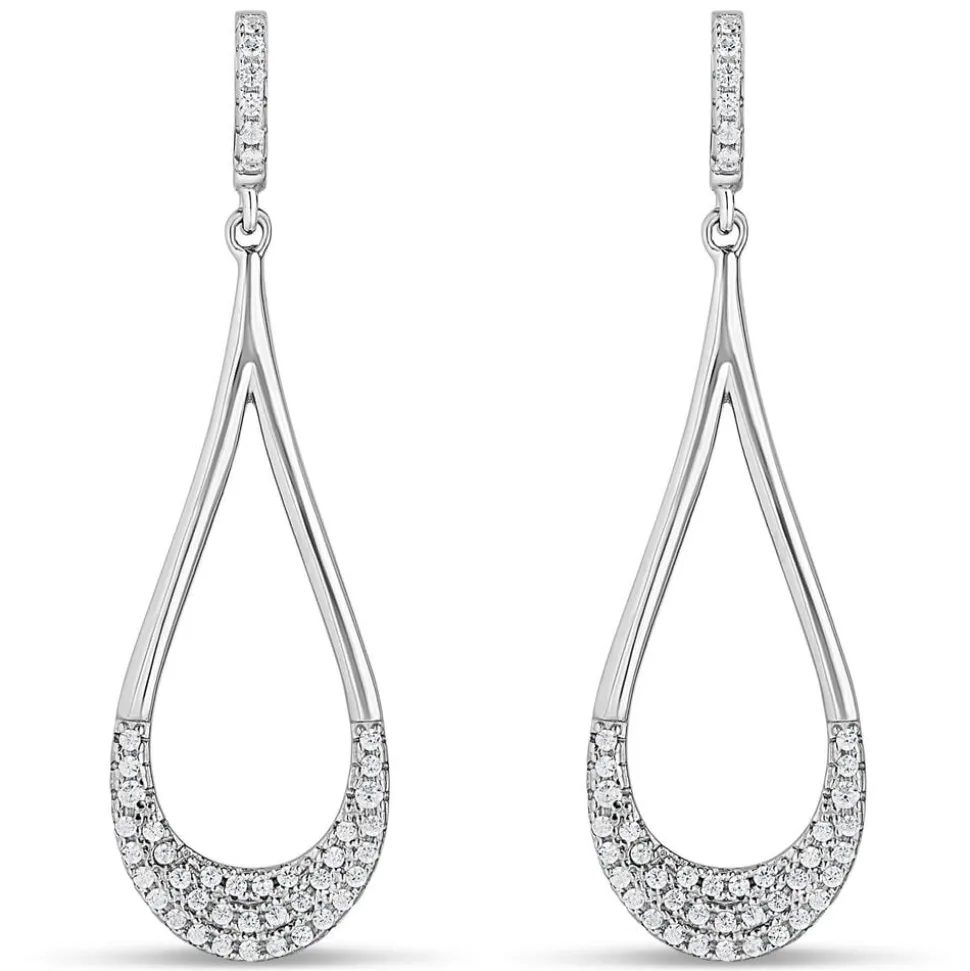 Sterling Silver Long Open Polished Loop with Pave Cubic Zirconia Drops