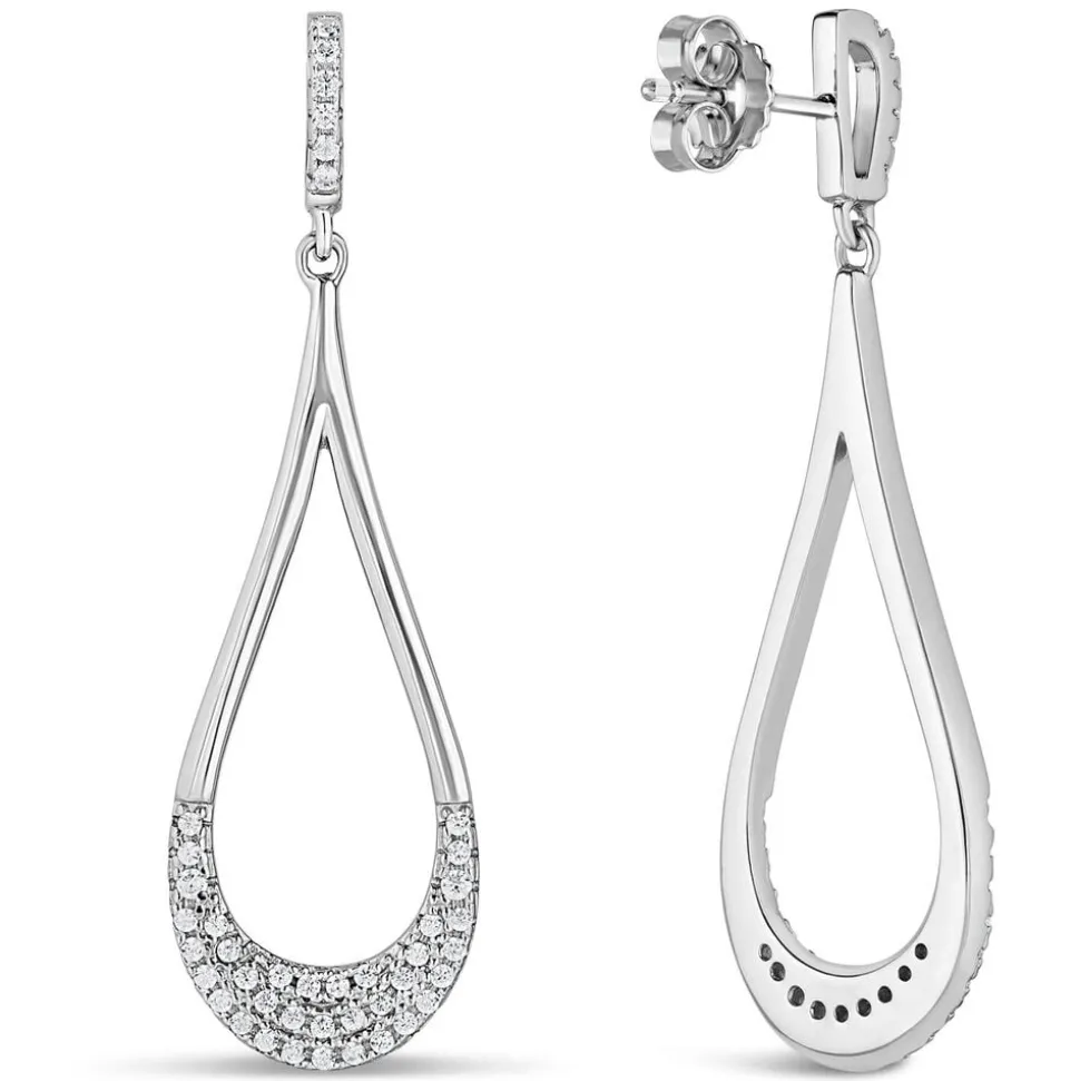 Sterling Silver Long Open Polished Loop with Pave Cubic Zirconia Drops