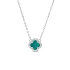 Sterling Silver Malachite & Cubic Zirconia Clover Petal Necklet