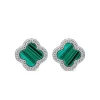 Sterling Silver Malachite & Cubic Zirconia Clover Petal Stud Earrings