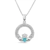 Sterling Silver March Birthstone Pave Cubic Zirconia Claddagh Pendant