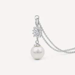 Sterling Silver Marquis Cluster Pearl Drop Pendant