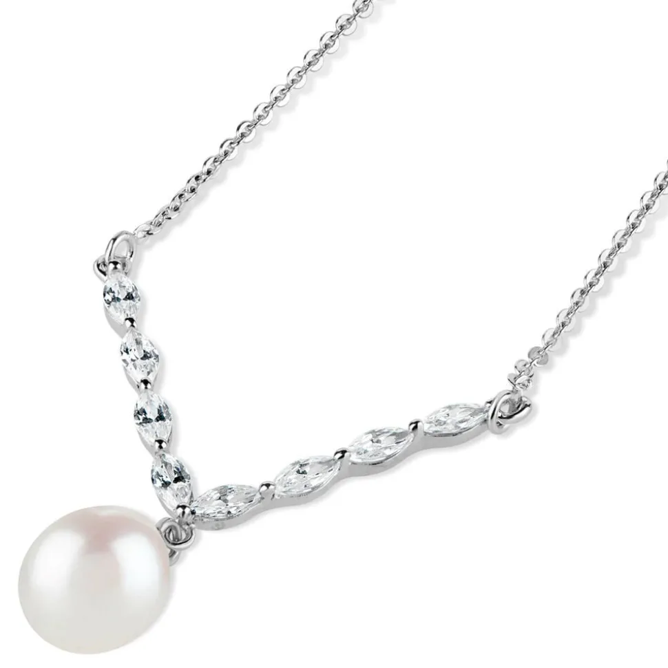 Sterling Silver Marquis Cubic Zirconia With Forward Drop Necklet