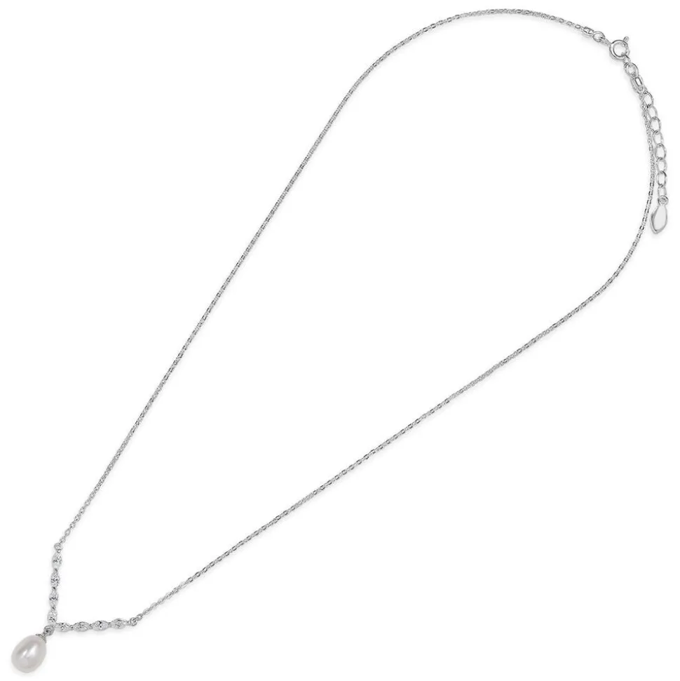 Sterling Silver Marquis Cubic Zirconia With Forward Drop Necklet