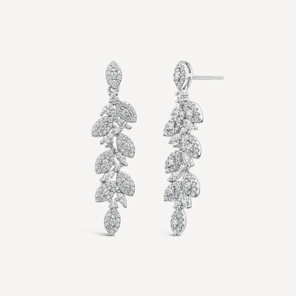 Sterling Silver Marquis Flower Drop Earrings