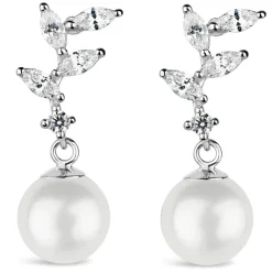 Sterling Silver Marquise Cubic Zirconia Pearl Drop Earrings