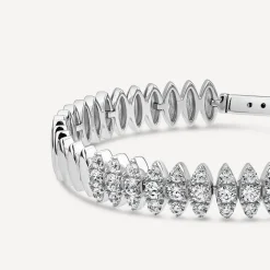Sterling Silver Marquise Cubic Zirconia & Polished Oblong Links Bracelet