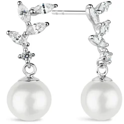 Sterling Silver Marquise Cubic Zirconia Pearl Drop Earrings