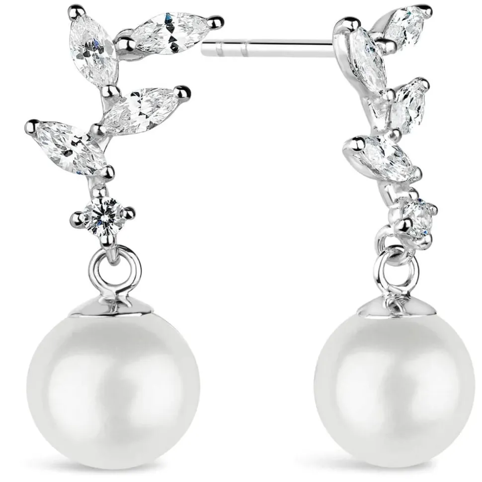 Sterling Silver Marquise Cubic Zirconia Pearl Drop Earrings